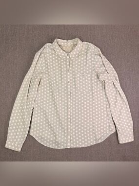 LOFT White Polka Dot Button-Down Shirt light grey size medium